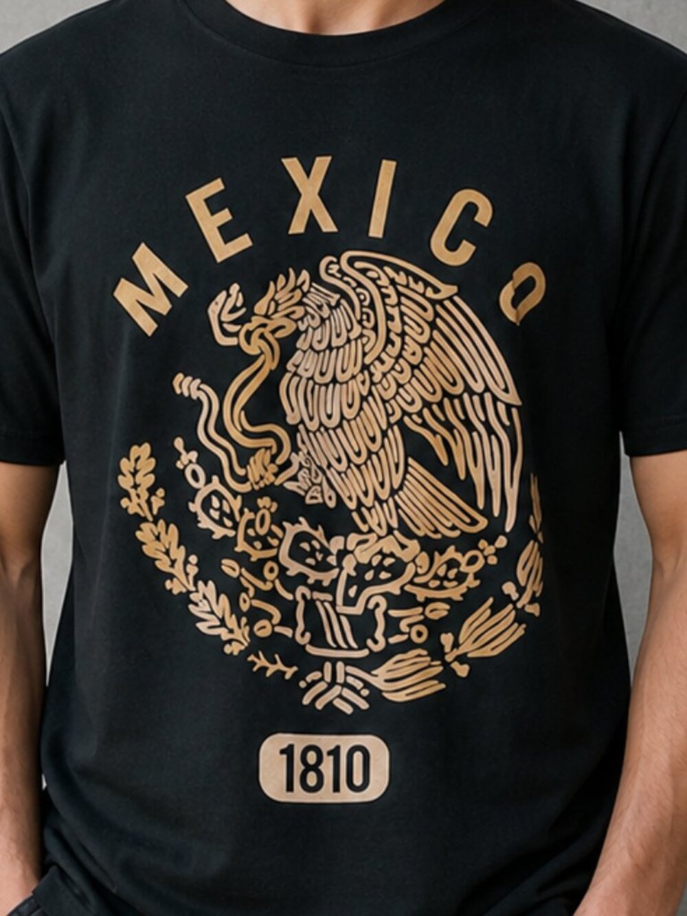 Men T-Shirt Mexico Eagle Graphic Casual Streetwear Black Size L - Picture 3 of 9